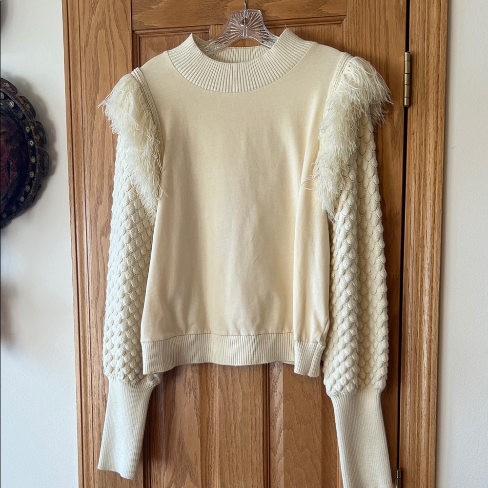 Anthropologie Dolan Fringe & Knit Sleeve Sweater